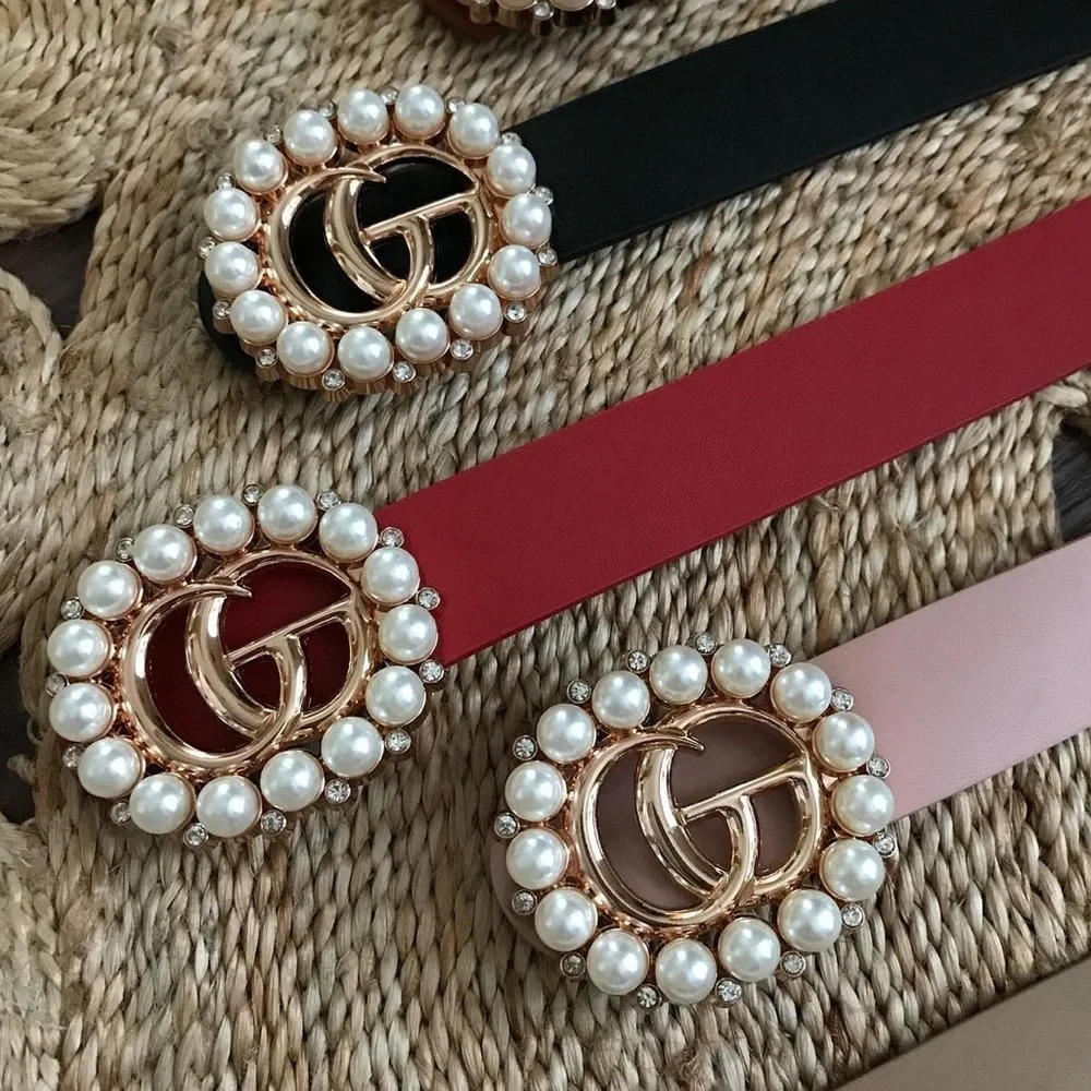 Designer inspired belts! 🥰 Vegan Leather Faux Pearl Buckle